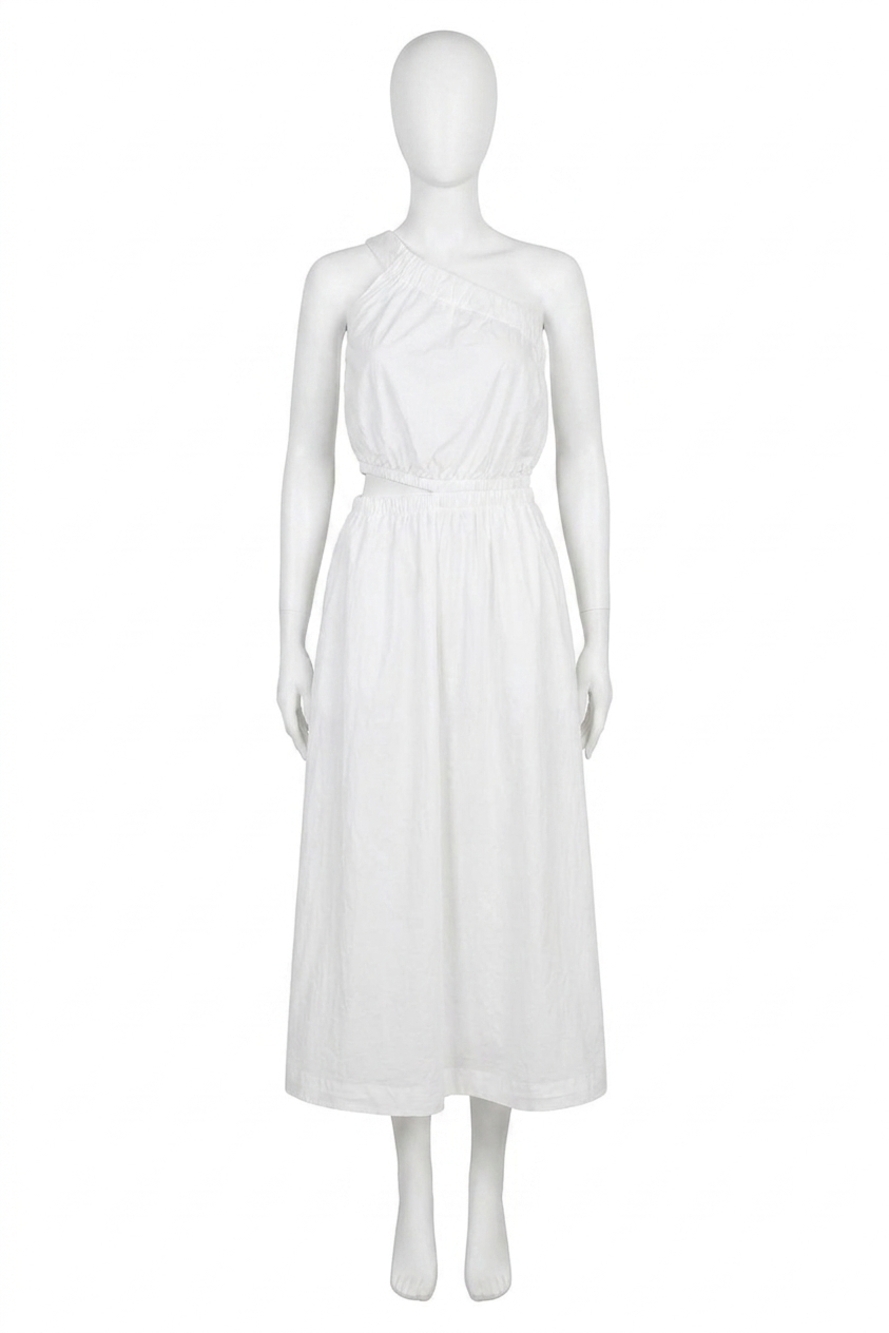 NEW STATESIDE fine poplin one-shoulder midi dress in white